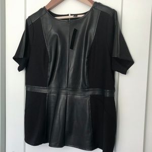 NWT Worthington Faux Leather Peplum Top Black 1X